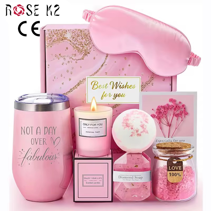 Unique Customize New Product 2024 Pink Cup Candle 7-Pieces Get Well Soon Gifts Box Set For Women Birthday Self Care Gift Sets