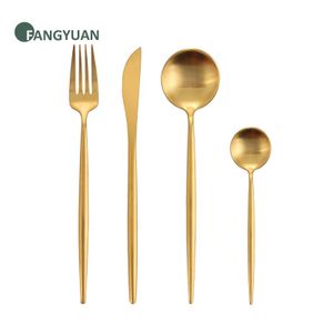 FANGYUAN LOW MOQ custom logo wholesale wedding rental silverware stainless steel gold titanium restaurant cutlery set
