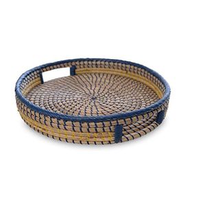 Wholesale Home Kitchenware Organizer Food Serving Tray Round Shape Rattan Jute Dessert Serving Tray For Hot Sale