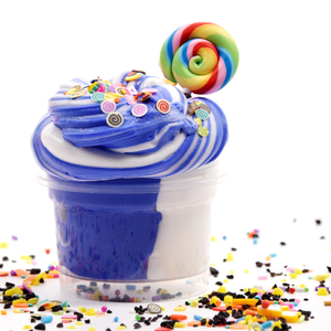 Blue White Dual Color Fluffy Slime with Lollipop Charms Ice Cream Sprinkle Butter Slime Making Kit Supplies