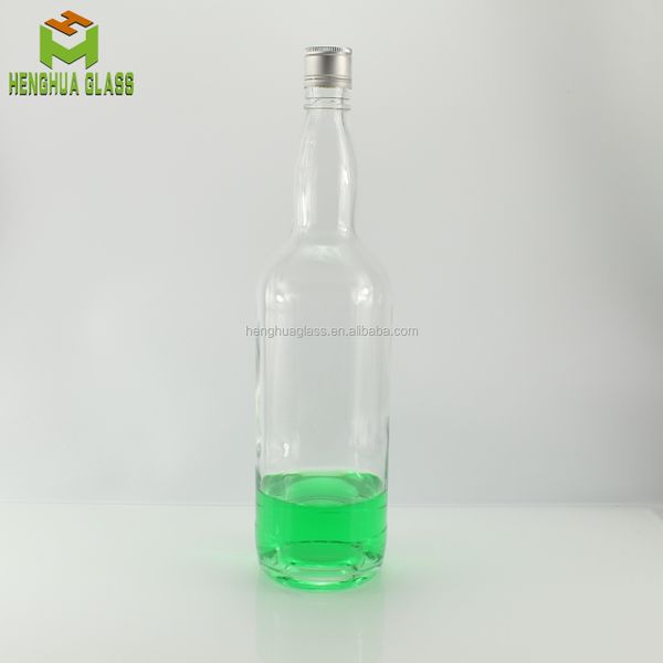 manufacturer 1L round flint glass rum bottle 1000ml spirit glass bottle 1 liter vodka liquor whiskey rum bottles with screw lid