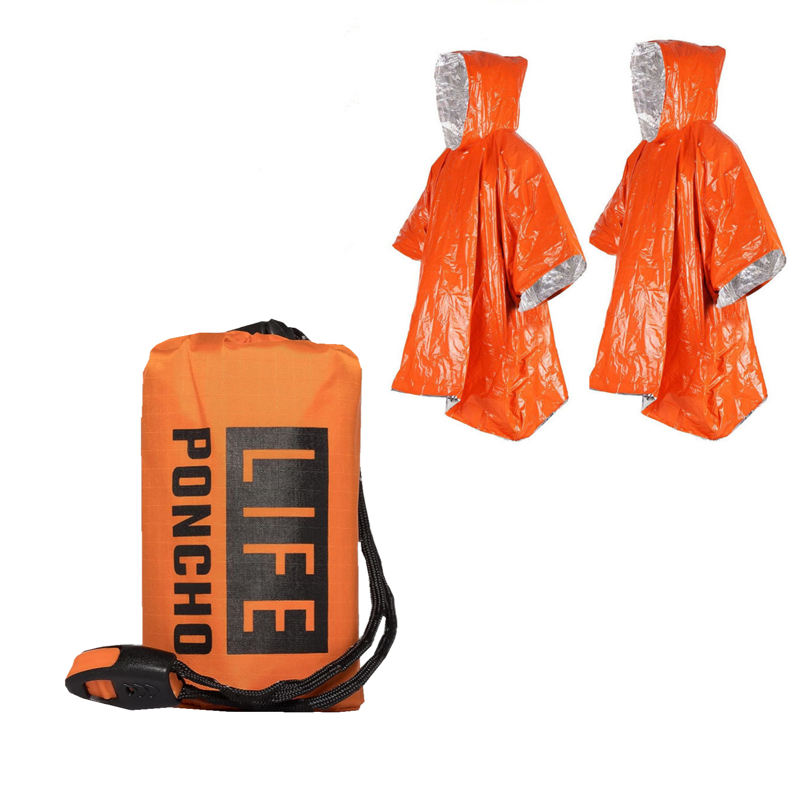 Wuhan Ruiqian Network Technology Co., Ltd. Emergency Waterproof Poncho (2-Pack) Reusable Lightweight Windproof Hooded Raincoat, Orange and Gree