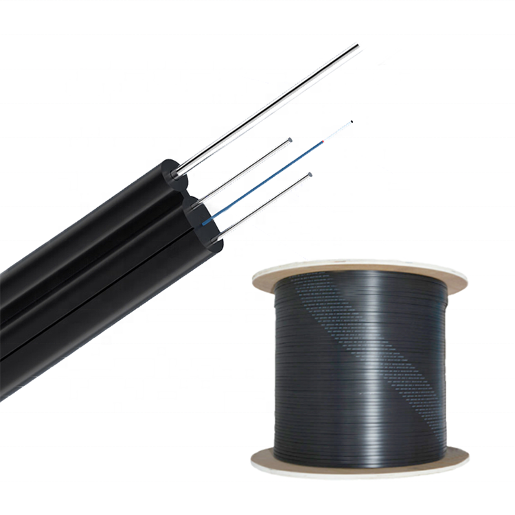 Outdoor 1KM 2KM 1Core Fiber optical 3 steels GJYXCH-2 FTTH drop 2core with 1.0mm messenger wire +2*0.4mm steels