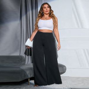 Double Crazy Plus Women Clothing Solid Wide Leg 2Xl 3Xl 4Xl Pants