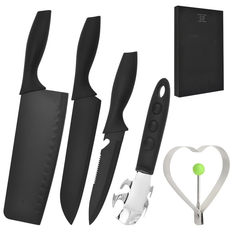 Zhengzhou Jiaqianbei Trading Co., Ltd. Factory Payment Five-Piece Black Blade Stainless Steel Knife Set for Kitchen E-commerce Hot Sale Sharp Knife