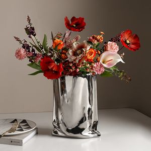 Morandi vase ornaments high-end sense electroplating silver ceramic vase light luxury decoration wholesale