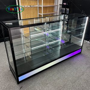 60inch retail store glass smoke shop showcase kiosk aluminum frame display showcase tobacco full version show case