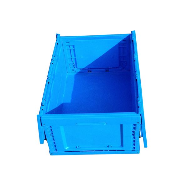 Chinese factory durable 600x400x270 mm reusable collapsible plastic folding storage box bin with attached lid