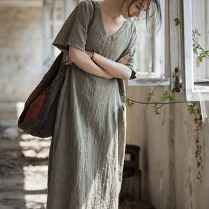 Spring Summer Collection Latest Design Women's Short Sleeve Cotton Linen Dress Sexy O-Neck 3D Pattern MOQ 2pcs