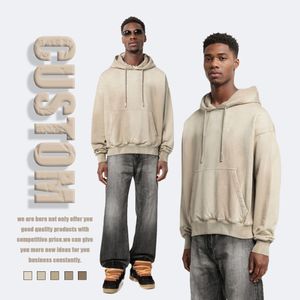 Men's acid washed hoodies streetwear unisex heavyweight oversize Cotton Pullover drop shoulder vintage distressed hoodie for men