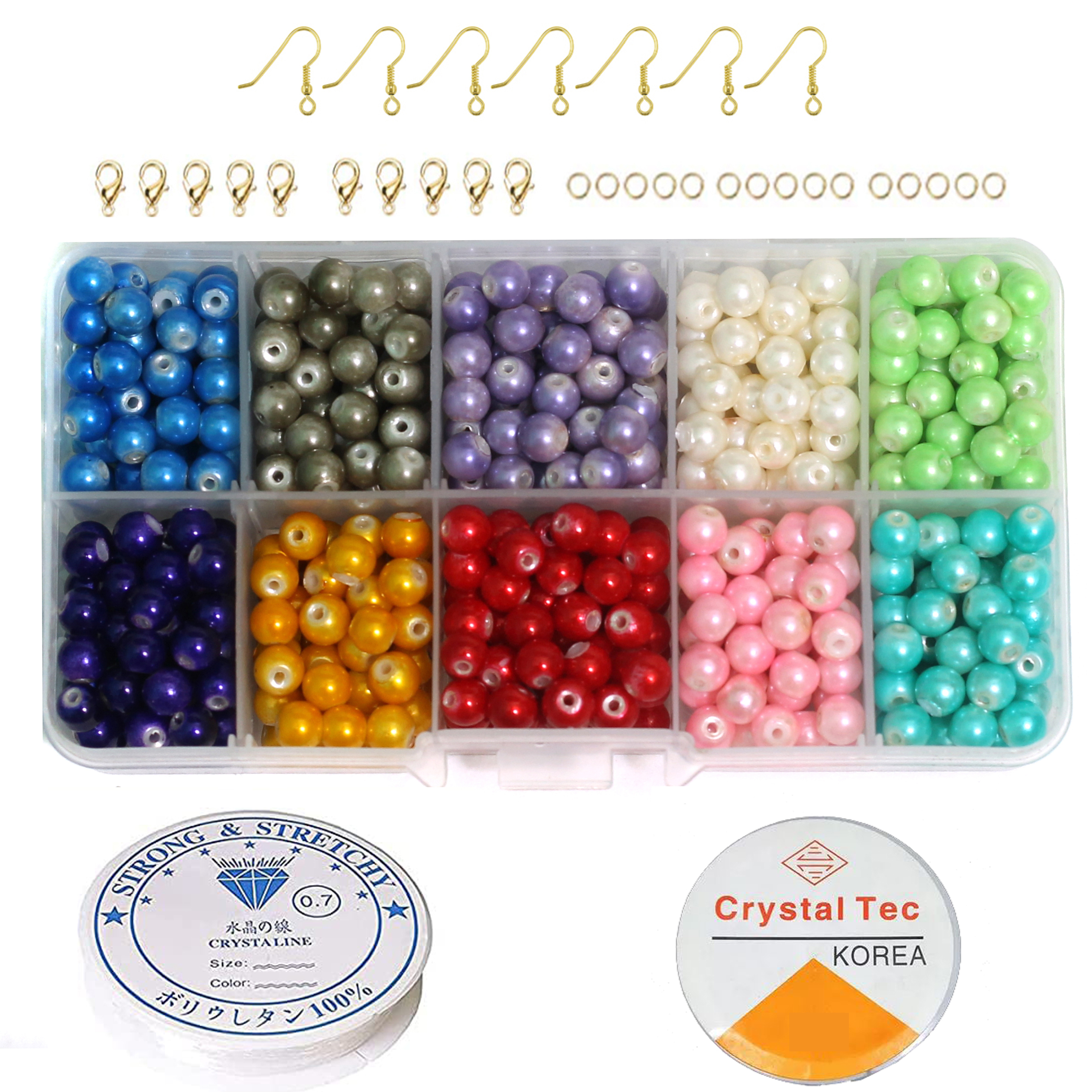 500 Pcs, 6mm Marble Finish Glass Beads With Metal Findings, Elastic And Nylon Thread For Jewellery Making DIY Kit