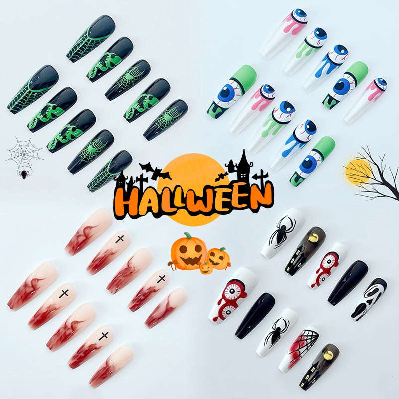 Hangzhou HWLH Technology Company Ltd. Extra Long Coffin Halloween Nail Press On Box Packaging All Saints' Day Artificial Fingernails Les ongles factoryWholesale 24pcs