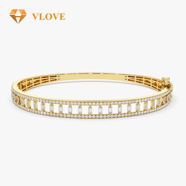VLOVE Gold Jewelry Wholesale Diamond Bracelets Jewelry 14K Baguette & Round Diamond Bangle Bracelet