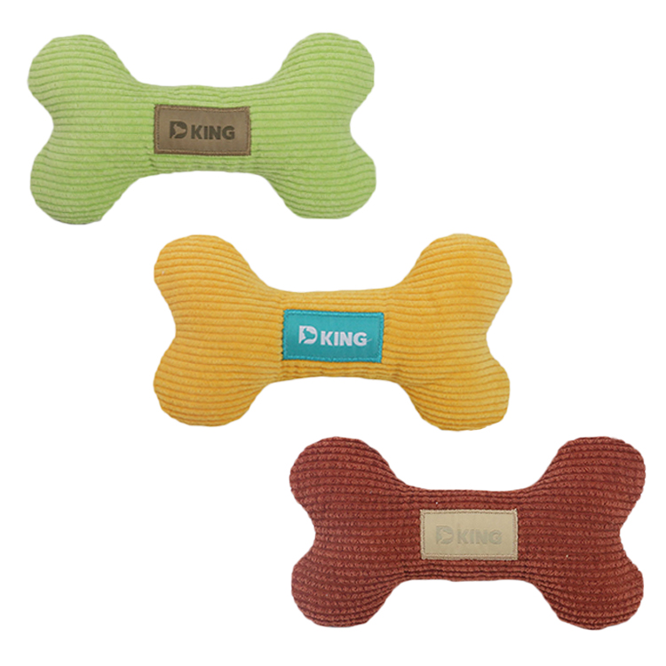 Custom Logo Plush Soft Pet Chew Toys Interactive Hide Bone Shape Squeaky Toys for Small Dogs