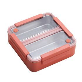 Plastic Bento Box with 2 Compartments Food Containers Microwave Safe Insulated Stainless Steel Lunch Box