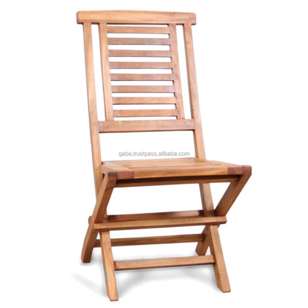 Indonesian-Made Teak Folding Chair for Garden or Home Wood Furniture with Art Deco Style for Outdoor Decor