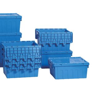 Plastic  Container Attached Lid Container Moving Tote Storage Box Plastic Crates for Warehouse