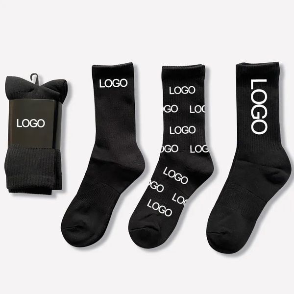 Custom Socks Design Own Logo Crew Socks No Minimum Order Private Your Label Bamboo Cotton Black Man Sport Sock Elite calcetines