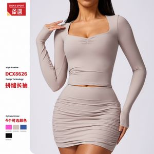 Spicy Girl Pure Desire Long-Sleeved Yoga Dress 8626 Quick Dry Running Sports Fitness Top with Fold Design