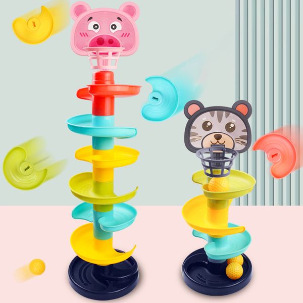 Fun Spiral Tower & Track Rolling Ball Preschool Educational Construction Blocks Swirl Ball Spin Marble Run Toy for Kids
