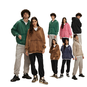 Unisex 355G Oversized Drop Shoulder Hoodie Pink Green Blue Black with Acid Wash Enzyme Stone Print Zip up Clothing