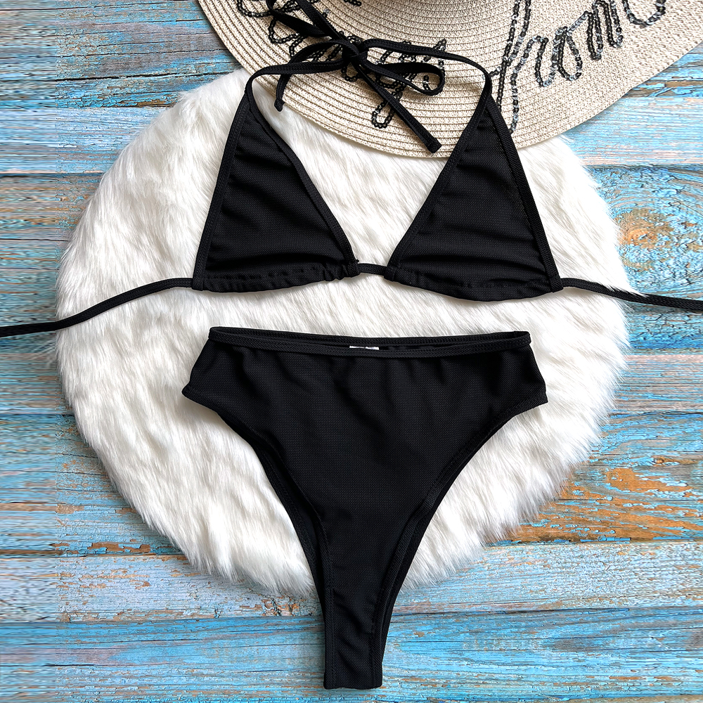 Custom tan through Bikinis Texture Two Piece Swimsuit Sexy Women Fitness Swimwear Halter String Bikini Set