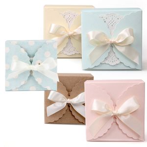 China Wholesale Cookies Packaging Boxes Wedding Elegant Blue Pink Square Recyclable Packaging Gift Cookie Boxs With Bowtie gift