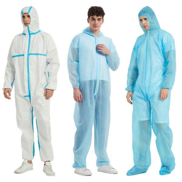 Quality goods non woven disposable medical protective clothing pp suit disposable coverall hooded blue thread waterproof