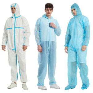 Quality goods non woven disposable medical protective clothing pp suit disposable coverall hooded blue thread waterproof