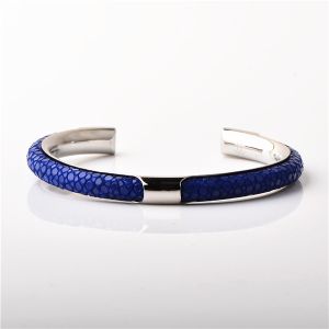 Custom Logo Stainless Steel Bangle Stingray Skin Silver Cuff Bracelet