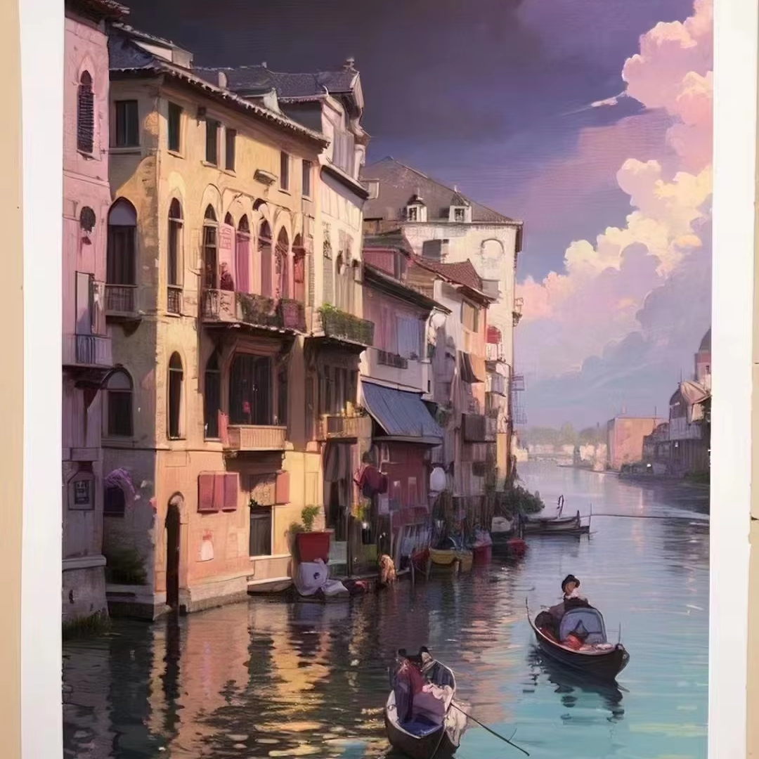 Hand drawn beautiful Venetian landscape seascape living room hotel coffee shop decoration painting canvas