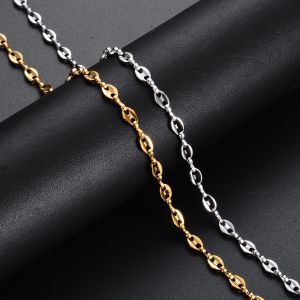 18K Gold Coffee Bean Chains Necklaces Punk Hip Hop Stainless Steel Jewelry Pig Nose Link Chains Choker WATERPROOF Necklace