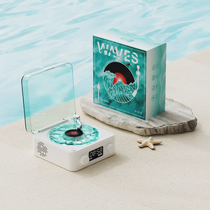 Waves Retro Turntable White Noise Wireless BT Speaker Portable Rechargeable Clock Gift Sleep Aid Audio Atmosphere Night Light