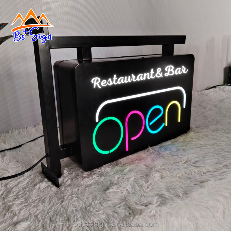 Sichuan Best Sign Manufacturing Co., Ltd. BS+ Factory Custom Light Box Sign Stainless Steel Two Sides Led Advertising Light Boxes LED Open Sign