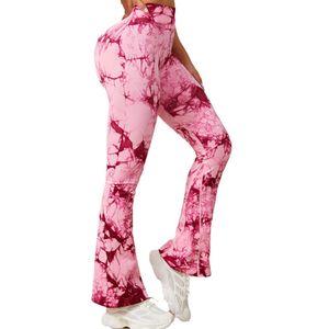 Push Up Sportswear Fitness Tight Workout Seamless Marble Tie Dye Leggings Scrunch Butt Flared Leggings for Women