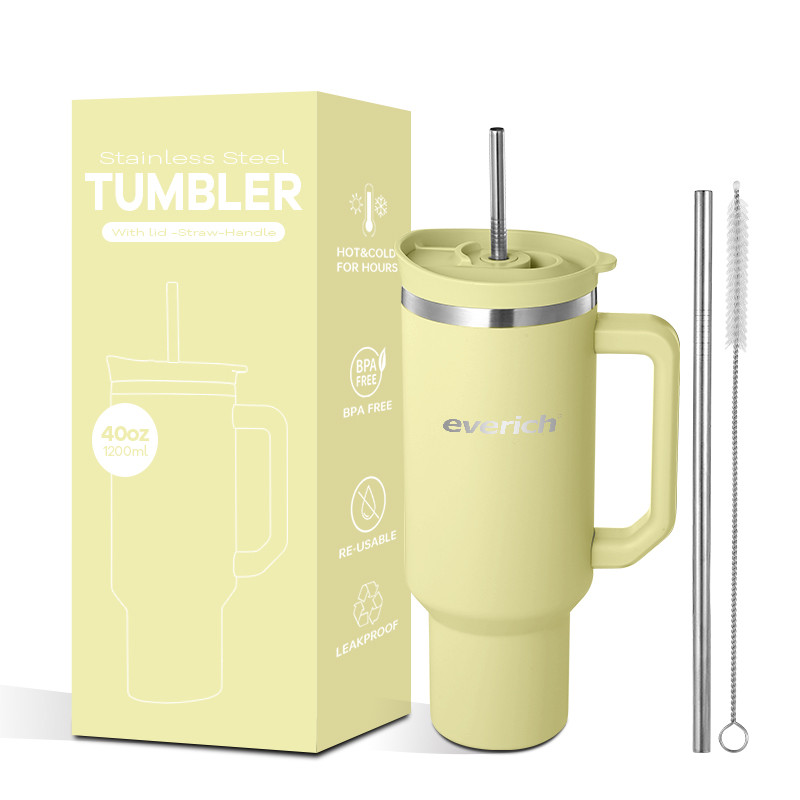 Everich And Tomic Housewares Co., Ltd. Everich 40oz Eco-Friendly Double Wall Stainless Steel Insulated Beer Tumbler Handgrip Pattern New Lids Vacuum Metal Construction