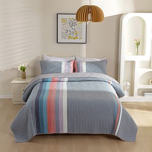 3-piece stripe print bedspread set soft and breathable bedding set