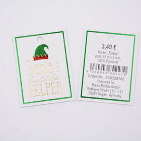 300g coated paper tag with Christmas pattern with elastic tie with varnish/lamination/with gold foil