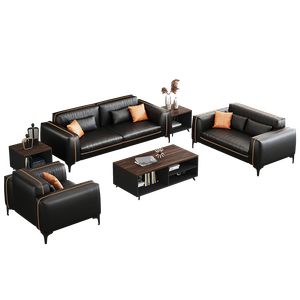Cheap Customized Leisure Home Office Furniture Leather Sofa Set Soft Modern Style Living Room Sofa with Coffee Table