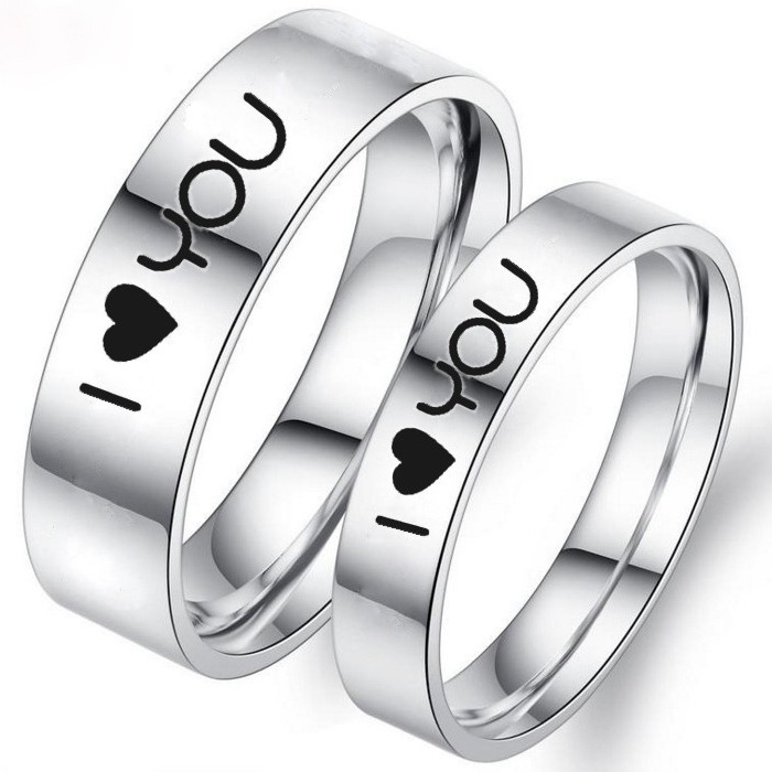 Nanning Shuheng International Trade Co., Ltd. 1pc 6mm/4mm I Love You Heart Engraved Stainess Steel Couple Rings,fashion Wedding Band for Men and Women