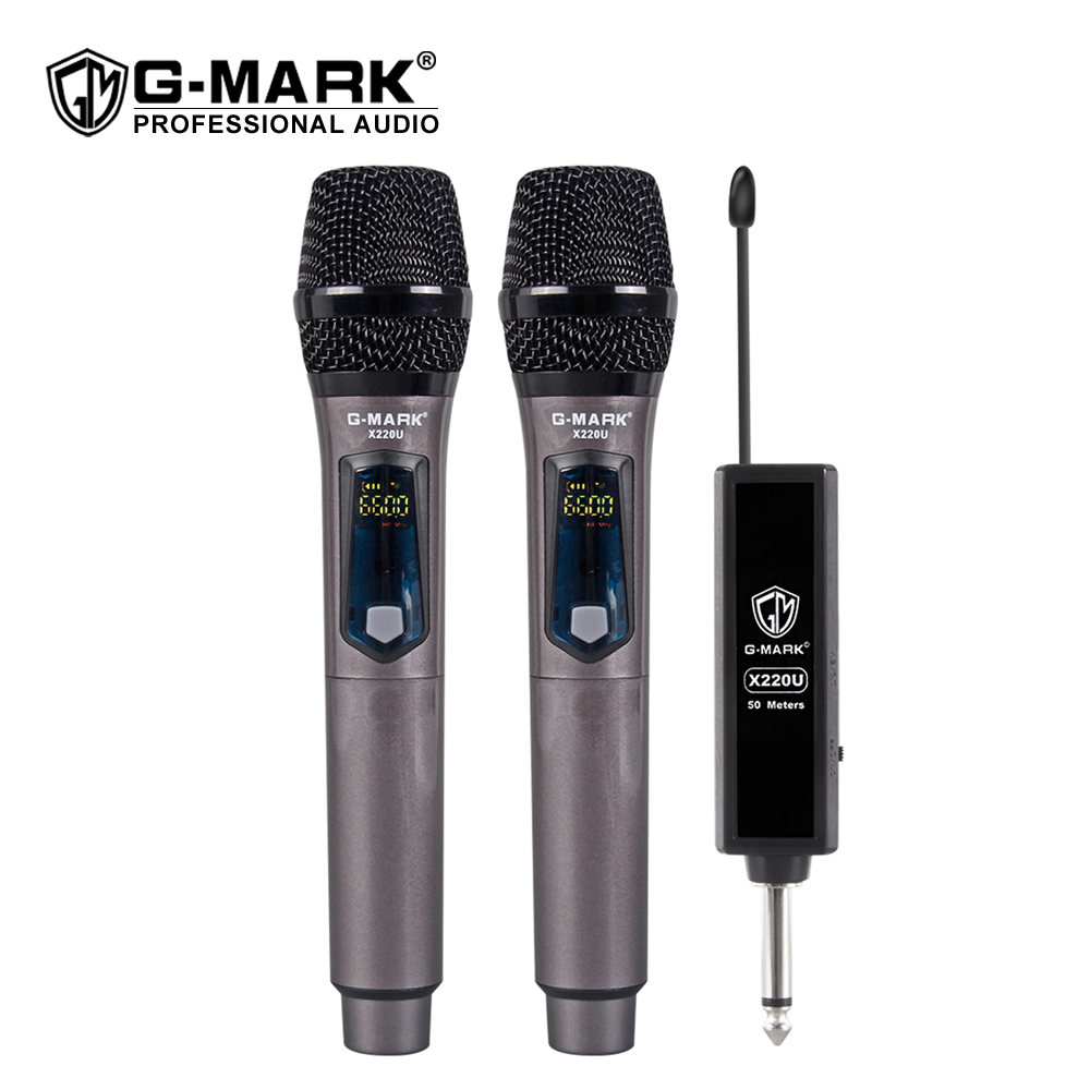 G-MARK X220U UHF Recording Karaoke Microphone Wireless Mic With Rechargeable Lithium Battery Receiver Work 5 Hours For Speaker