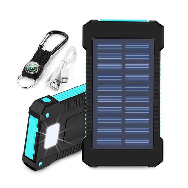 Hot Selling Solar Power Bank 10000mAh Outdoor Rain-proof Flashlight Powerbank Portable Charger with Compass