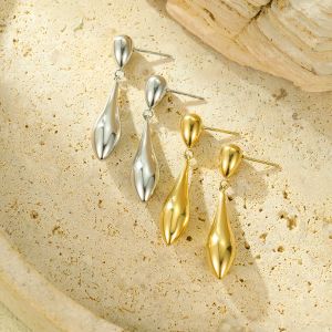 New Long Glossy Water Drop Pendant Stud Earrings Simple Stainless Steel Earrings for Women