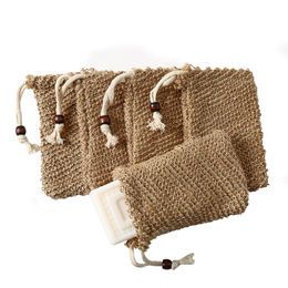 Natural Body Cleaning Natural Fiber Hemp Mesh Net Sisal Jute Soap Bag With pouch holder for shower