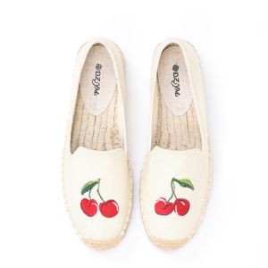Women's Slip-On Canvas Espadrilles Shoes Breathable with Fruit Embroidery Flat Anti-Slippery for Summer and Spring