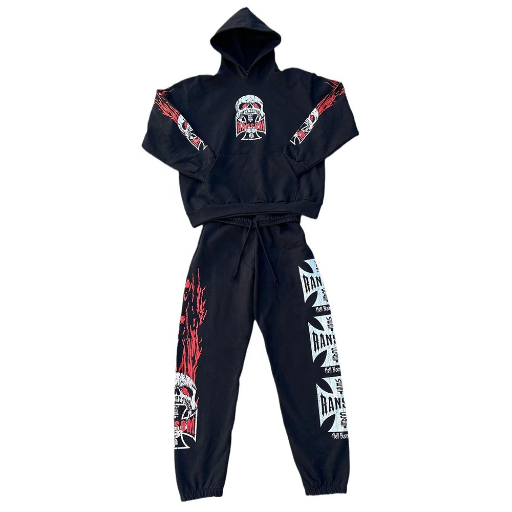 Custom logo 400G y2k heavyweight cotton hoodie set high quality screen print hoodie men plain cropped pullover men's hoodie set