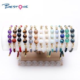 Bestone Custom Jewelry Natural Semi-precious Stone Beads Bracelets Adjustable Braided Colorful Nylon Rope Bracelet for
