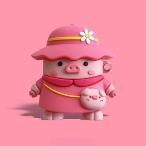 Lovely 3D Cartoon animals Pink Pig Soft TPU Earphone Case for airpods 1 2 3 pro with keychain for girls and women