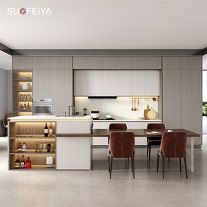 Suofeiya Australian Modern Modular White Large Melamine Finishing Handle-less Kitchen Island Cabinet Foshan