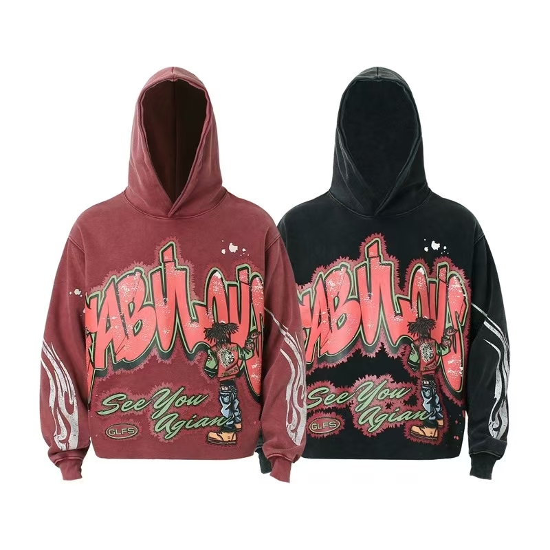 Dongguan Humen Xinhongxing Electrical Appliance Firm American hip hop Graffiti alphabet hoodie top vintage washed cartoon print street hoodie for men